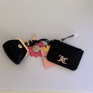 Juicy Couture Exclusive Black Mini Wallet & Coin Key lock Purse Keychain